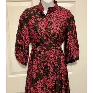 Pinkyotto Anthropologie Sz Small Retro Style Floral Pink Black Midi Shirt Dress
